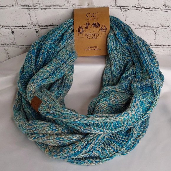 'C.C BEANIE 'INFINITY' SCARF MARBLED TEAL FULL WRAP - Picture 9 of 15